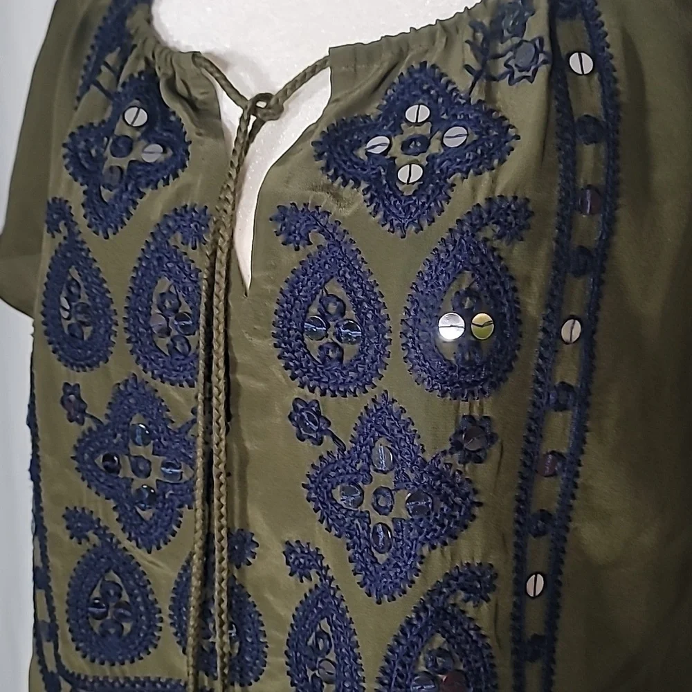 💚 TORY BURCH Silk Top with Sequins and Embroidery Size 2